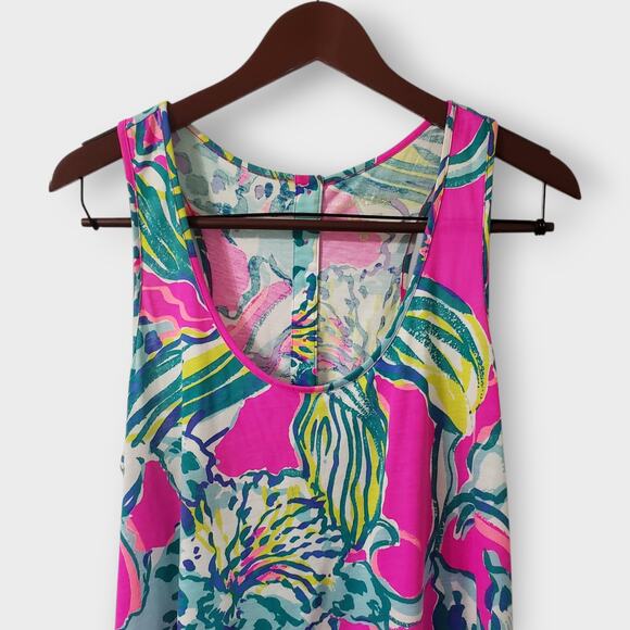 Lilly Pulitzer Melle Trapeze Tank Dress Sz Large Magneta Hottie Colorful Floral - Picture 2 of 11
